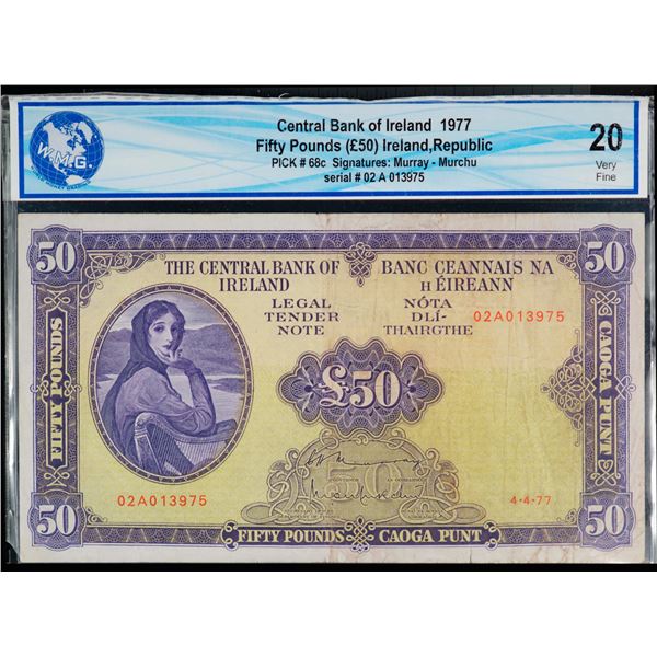Ireland Republic, Central Bank of Ireland 1977 €50 fifty pounds #02 A 013975 pick-68c VF