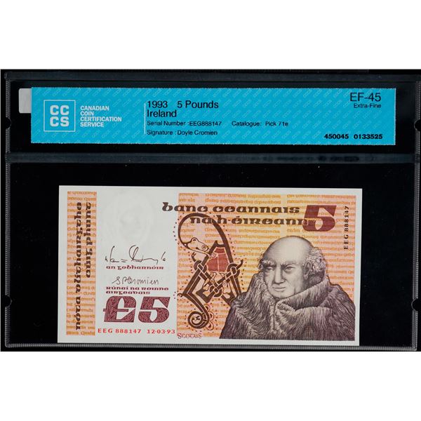 Ireland; 1993 5 Pounds #EEG888147 CCCS EF45 - Pick 71e