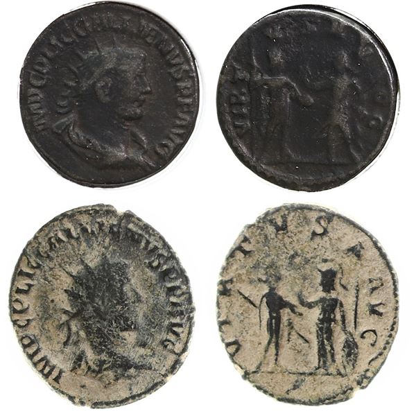 Ancients;  Roman Gallienus (260 AD). Antoninianus - Antioch, AE.  Lot of 2 examples.