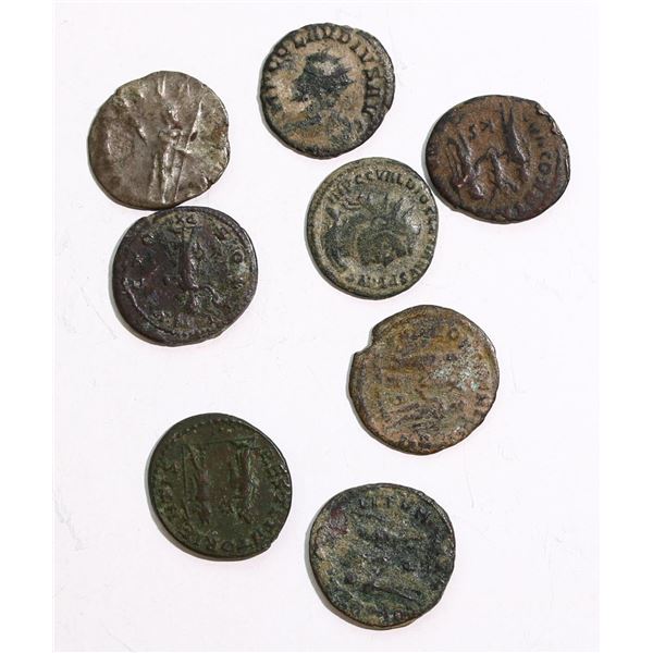Ancients;  Roman Gordian type issues.  Lot of 8 pcs (1x silver) coins.  .