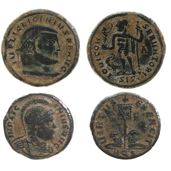 Ancients;  Roman Licinius I (AD 308-324). Follis (AE) AD 320, Siscia & Licinius I. Billon Nummus, AD