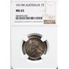 Image 2 : Australia; 1917M 1 Shilling NGC MS65 Great eye appeal with strong lustre.