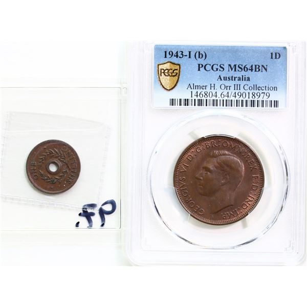 Australia; 1943-I (b) 1 P PCGS MS64 BN - Almer H. Orr III Collection, Internment Camps - 1 Shilling 