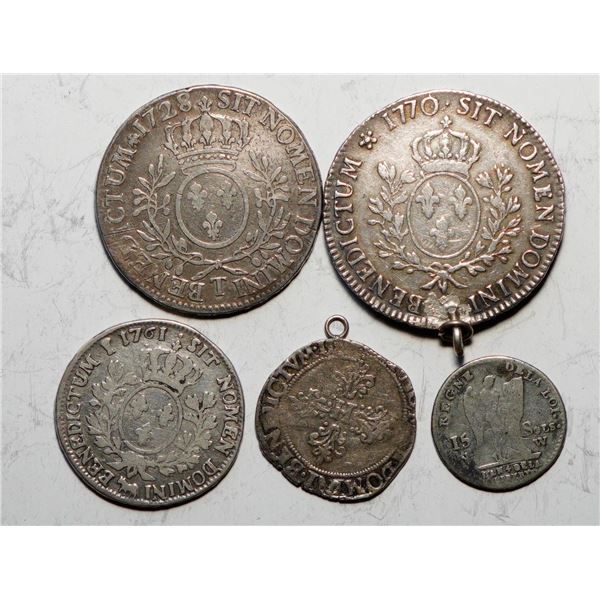 France; Group of 5 early coins.  VG to Fine.