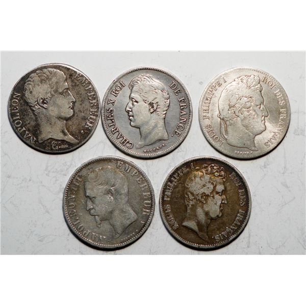 France; Group of 5 silver "5 Francs" Fine to VF.