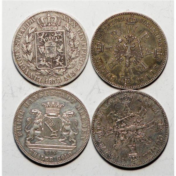 German States; Group of Silver Thalers 1858-1863, VF to Unc.  Lot of 4 pieces.