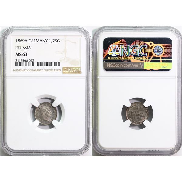 Germany; 1869A 1/25G Prussia NGC MS63