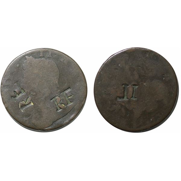 Great Britain Half Penny - West Indies - Counterstamped 'RF'.