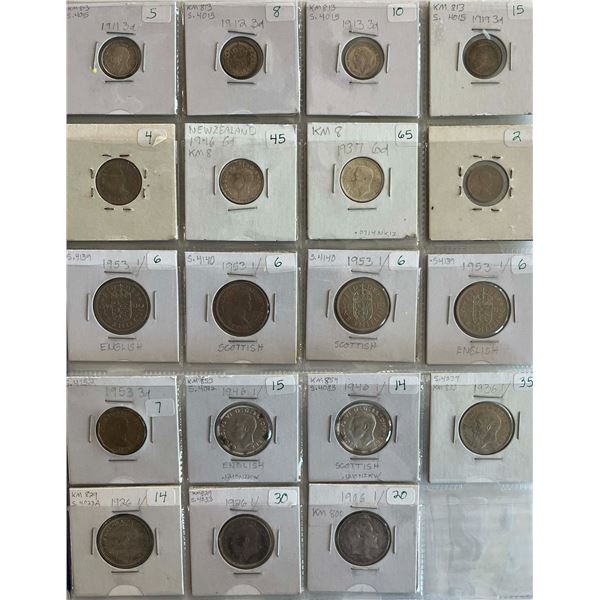 Great Britain;  Lot of 39 Silver and nickel coinage includes mainly 3¢ to One Shillings.