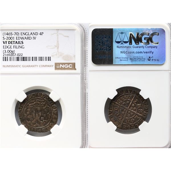 Great Britain; (1465-70) 4P - NGC VF Details edge filing. S-2001 - 3 Grams