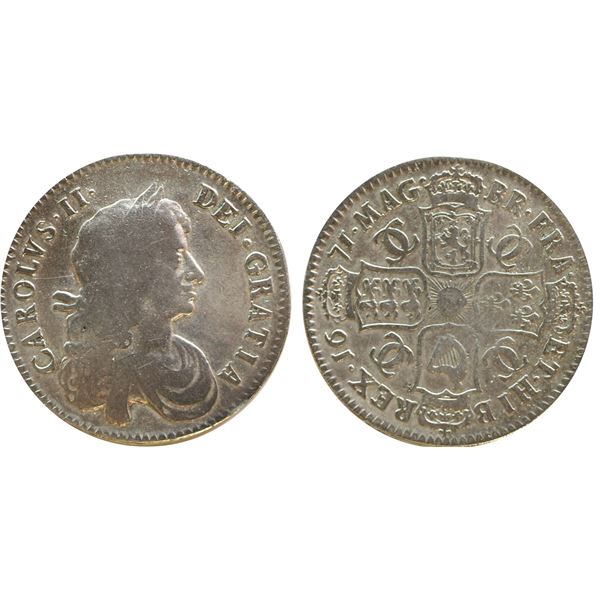 Great Britain; 1671 Half Crown - CharlesVG-F or better. Lightly cleaned.