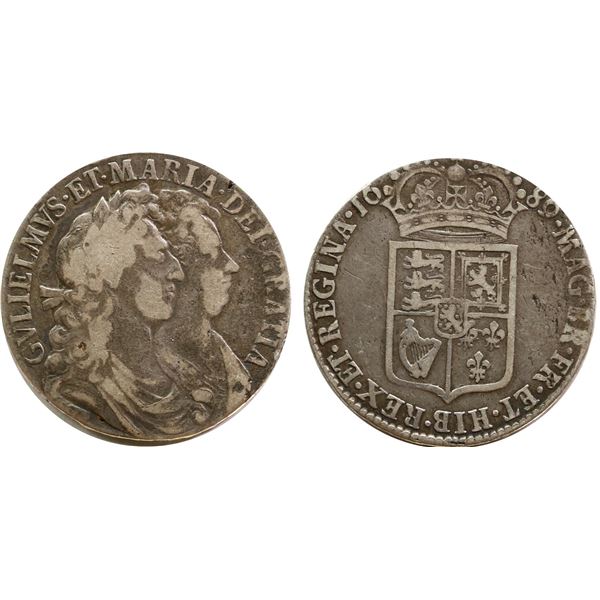 Great Britain; 1689 1/2 Crown  1st Bust  F-VF or better
