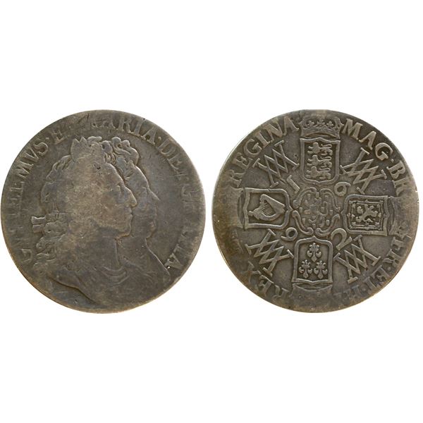 Great britain; 1692 England Crown KM#4875 "William/Mary VG or better.