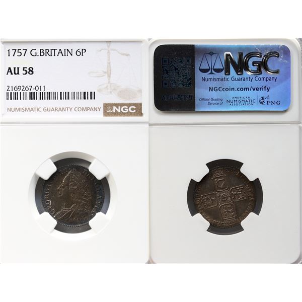 Great Britain; 1757 6P NGC AU58