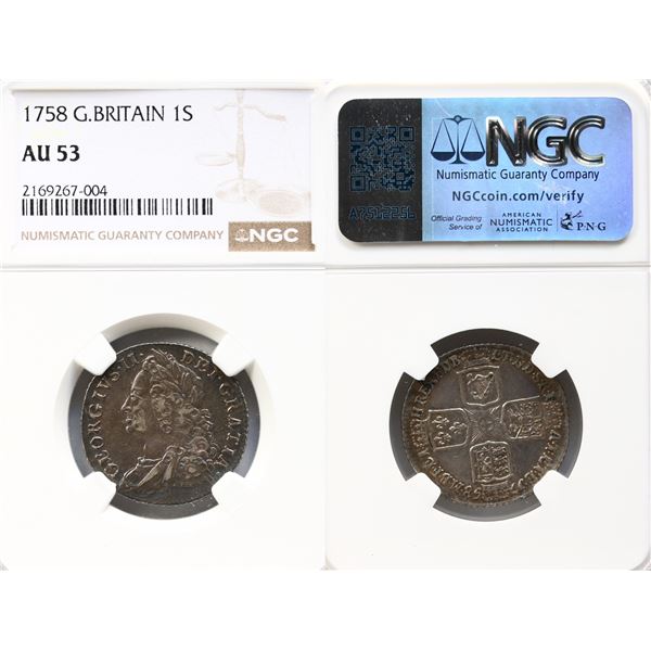 Great Britain; 1758 1S NGC AU53