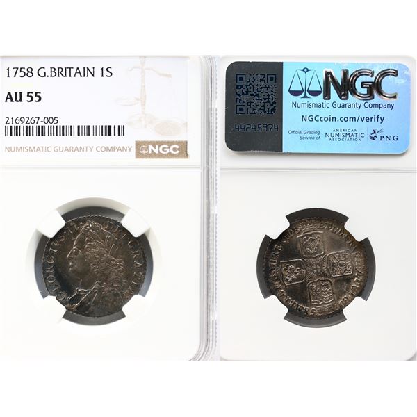 Great Britain; 1758 1S NGC AU55