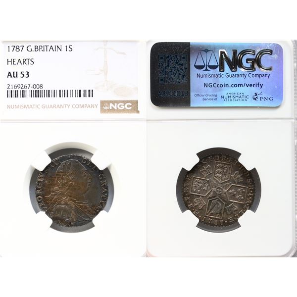 Great Britain; 1787 1S Hearts NGC AU53