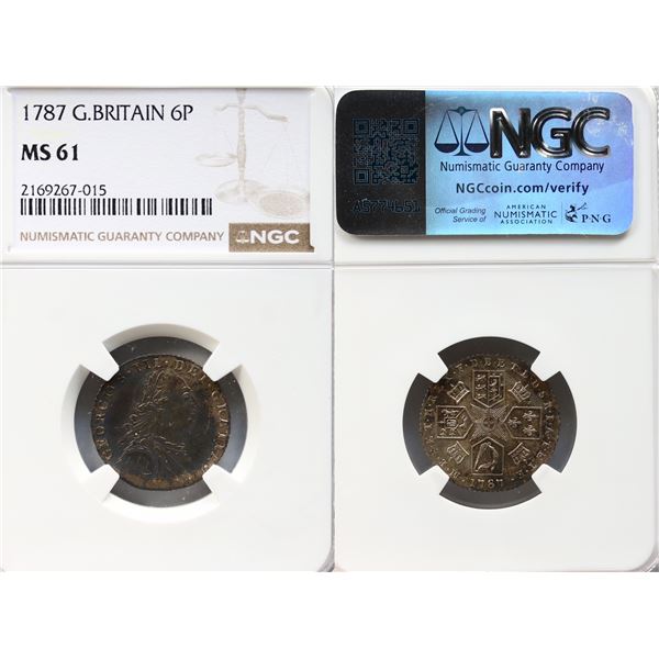Great Britain; 1787 6P NGC MS61