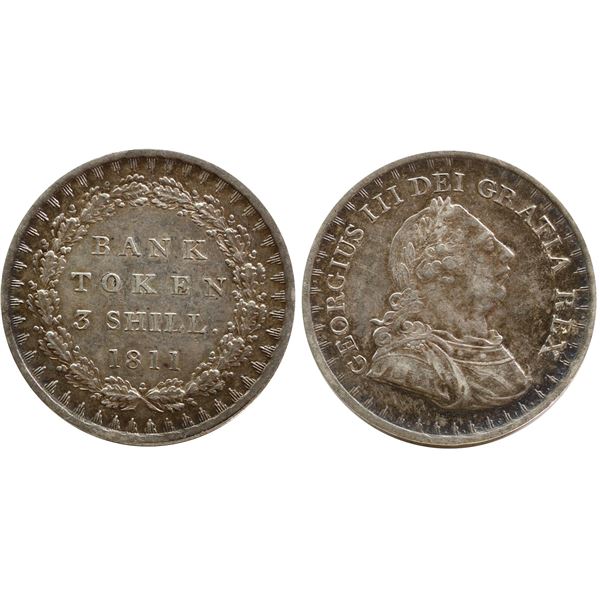 Great Britain; 1811- 3 Shillings -  Bank token - EF or better