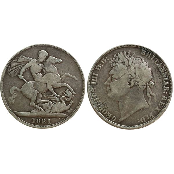 Great Britain; 1821 Crown - Secundo on edge VG-F or better