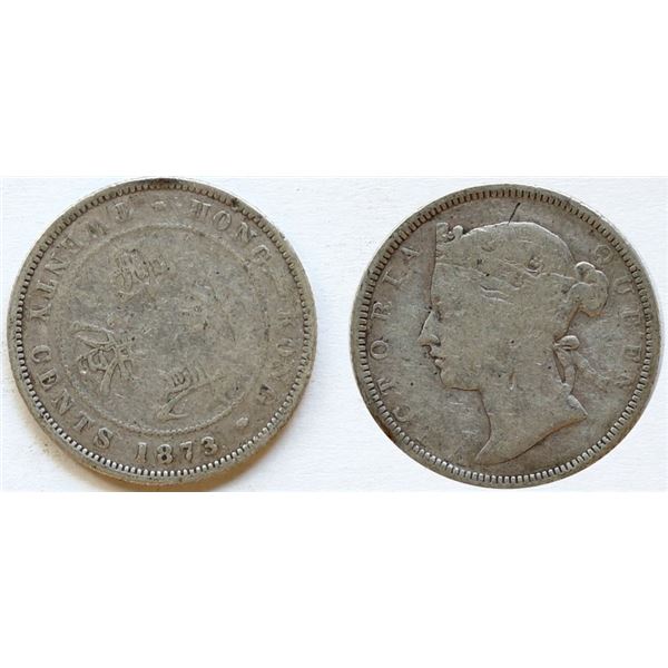 Hong Kong; 1873 20 Cents VG.  Scarce year.