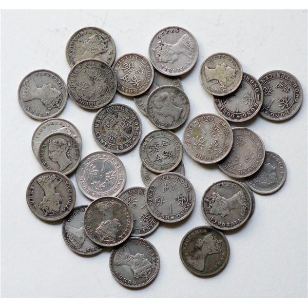 Hong Kong; 1889-1901 5 cents (8), 1882-1901 10 Cents (20).  VG to AU.  Lot of 28 coins.