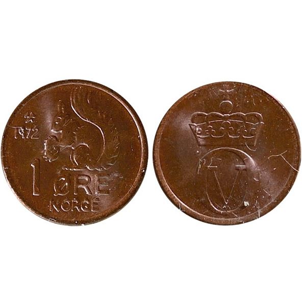 Norway; 1972 1 Ore KM#403 ICCS MS67