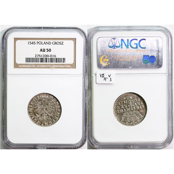 Poland; 1545 Grosz NGC AU50