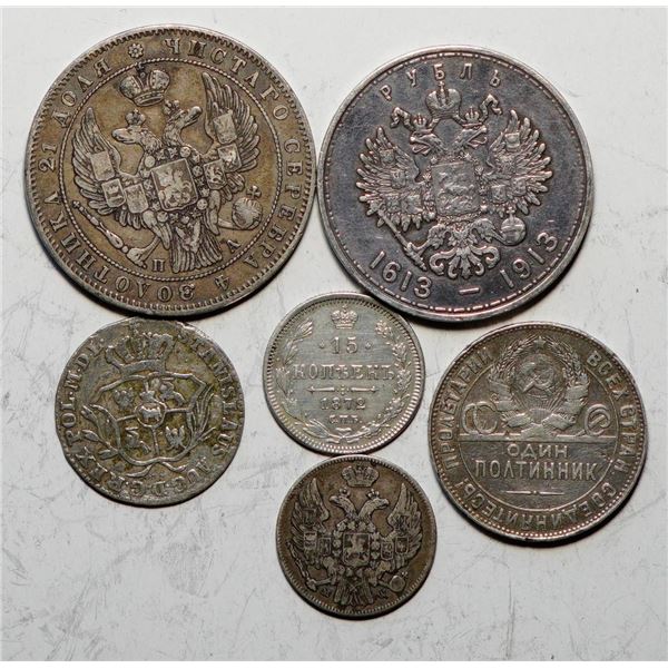 Russia; Poland, group of 6 Silver coins. VF to AU.