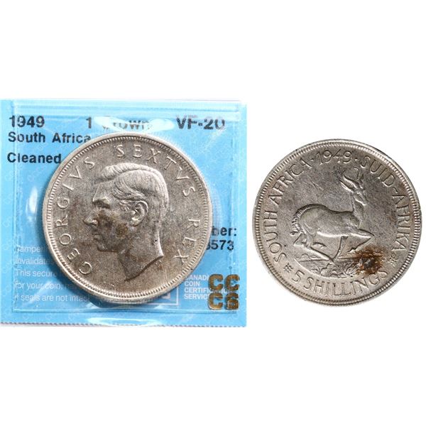 South Africa; 1949 1 Crown CCCS VF20 cleaned