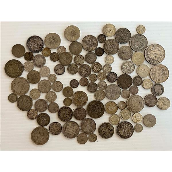 World coin lot;  Assorted group of World silver coins. Approx. 500 grams