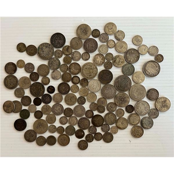 World coin lot;  Assorted group of World silver coins. Approx. 500 grams