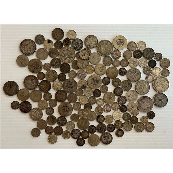 World coin lot;  Assorted group of World silver coins. Approx. 500 grams