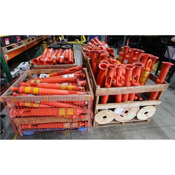 Qty 252 Traffic Safety Delineator Bases (misc thickness) & 176 Orange Posts