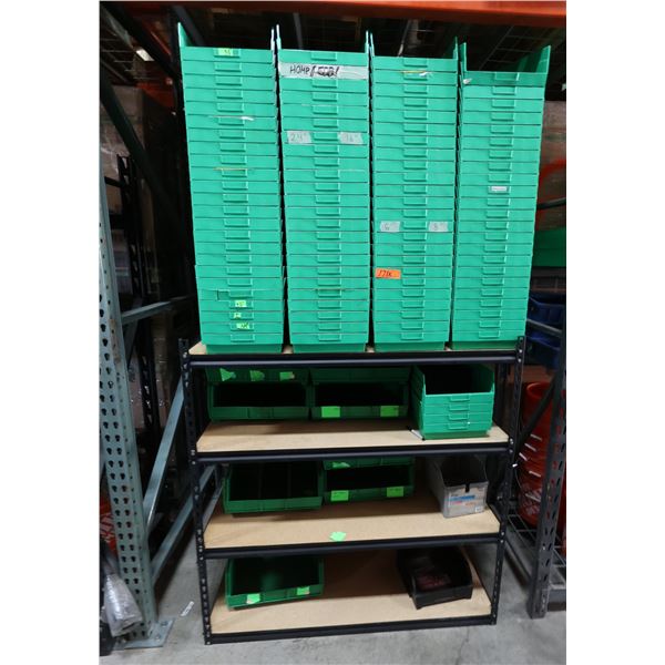 Metal Shelf w/ Multiple Green Stacking Storage Bins 24" x 11"