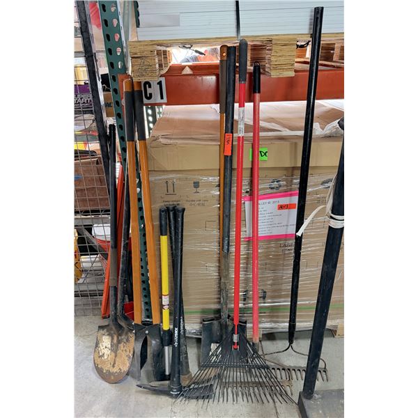 Multiple Landscape Tools: Shovels, Rake, Axes, etc
