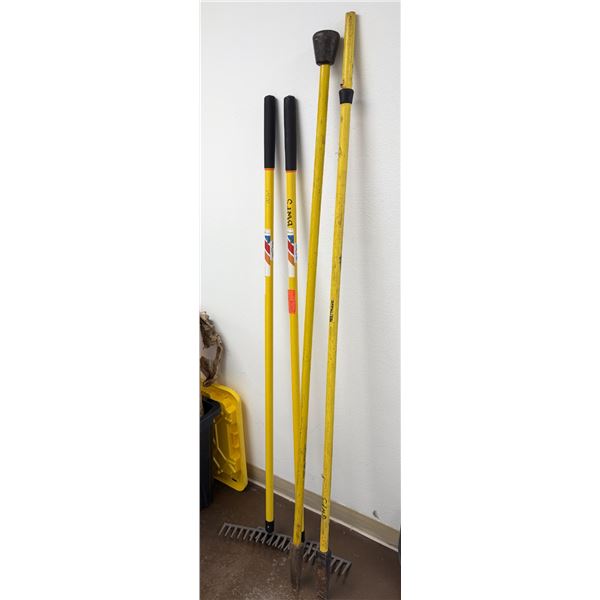 Multiple Landscape Tools w/ Fiberglass Handles: Rakes, Hoe, etc