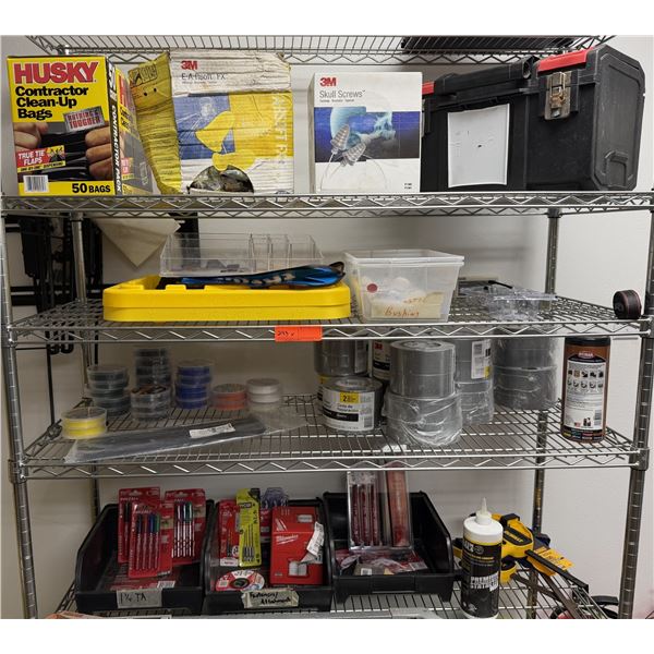 Contents of Shelf: Earplugs, Trash Bags, Tape, Tools, Cleansers, etc (Shelf not included)