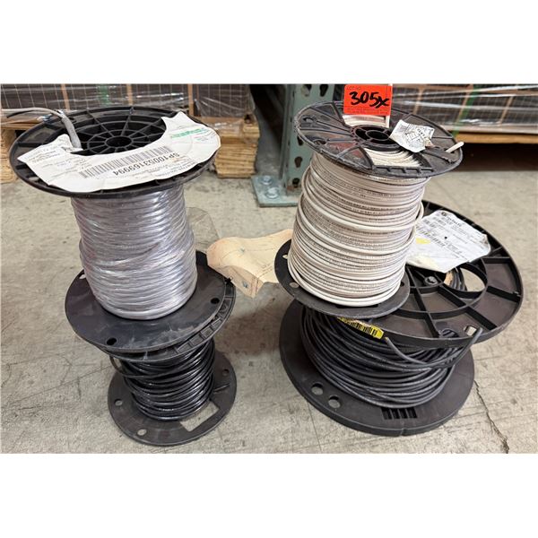Qty 4 Spools Misc Grey & Black Wire: 18-1P STR, 10 AWG, TWN75 or AWM, etc