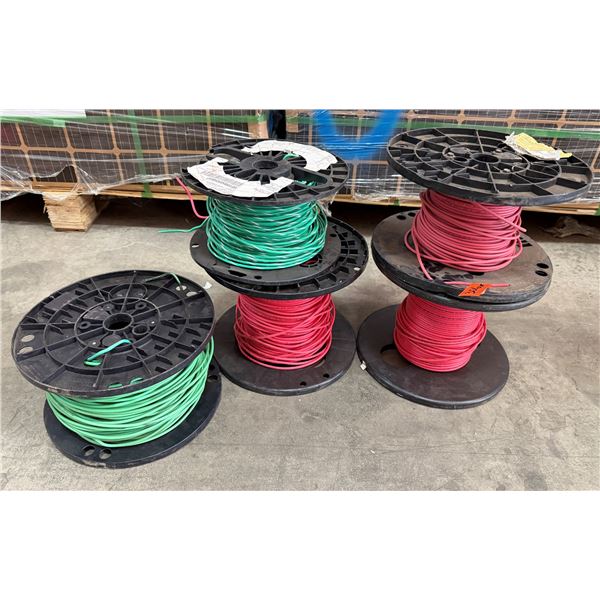 Qty 5 Spools Misc Red & Green Wire: 10/1C (7STR) XHHW-2, 10-1C THHN/THWN, etc