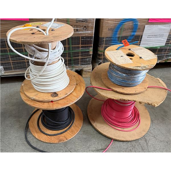 Qty 4 Spools Misc Wire: 4/1C (7STR) XHHW-2, 6AWG 2KV Black, XHHW-2 Blue, etc