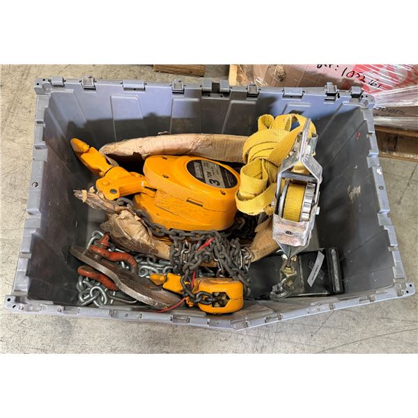 Bin Fall Protection Equipment: Harrington 3 Ton Hoist, Chain, Straps, etc