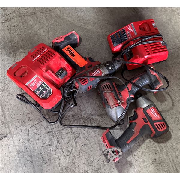Multiple Milwaukee Power Tools & 2 Chargers