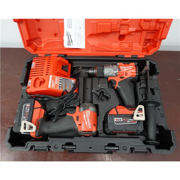 Milwaukee 3697-22 Combo Kit: 2953-20 Hex Impact Driver, 2904-20 Hammer Drill/Driver & Charger in Har