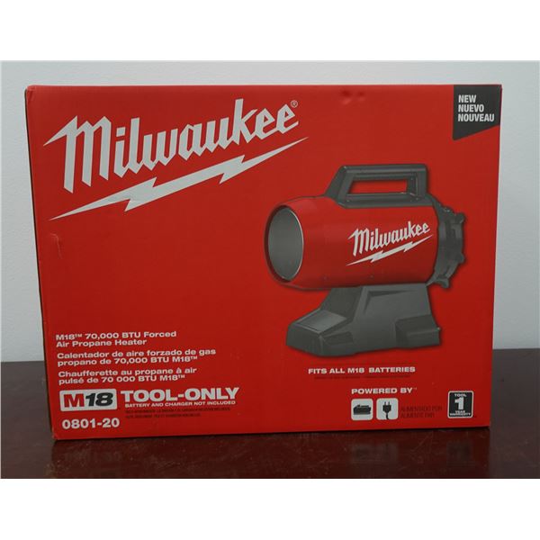Milwaukee 0801-20 M18 70,000 BTU Forced Air Propane Heater in Box (Tool Only)