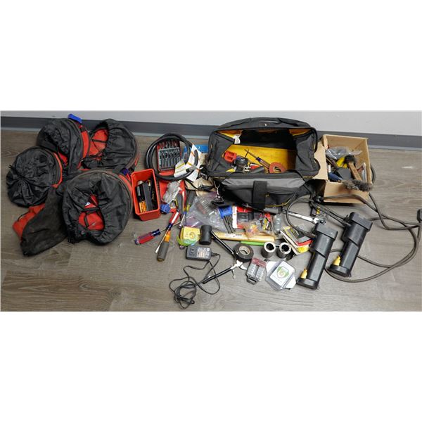 Multiple Hand Tools & Bags: Drivers, Hoses, Bits, Tape, Ratchets, Sockets, etc