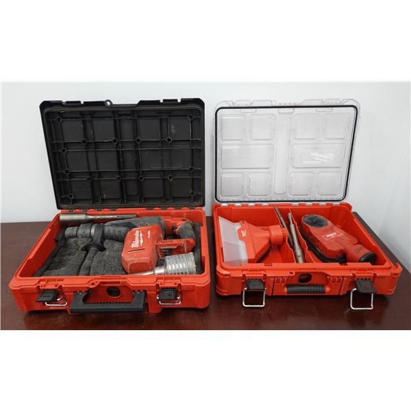 Qty 2 Milwaukee Packout Boxes w/ Rotary Hammer, Air Tip Dust Collector, Kipstal Dust Shroud. Etc