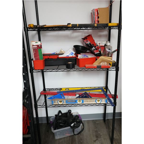 Contents of Shelf: Levels, Hand Tools, First Aid, Thule Straps, etc (shelf not included)