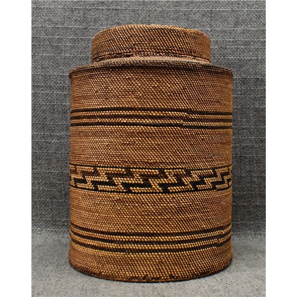 NOOTKA /MAKAH BASKETRY COVERED TIN CONTAINER