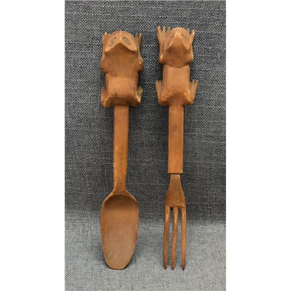 ESKIMO WOODEN FORK AND SPOON